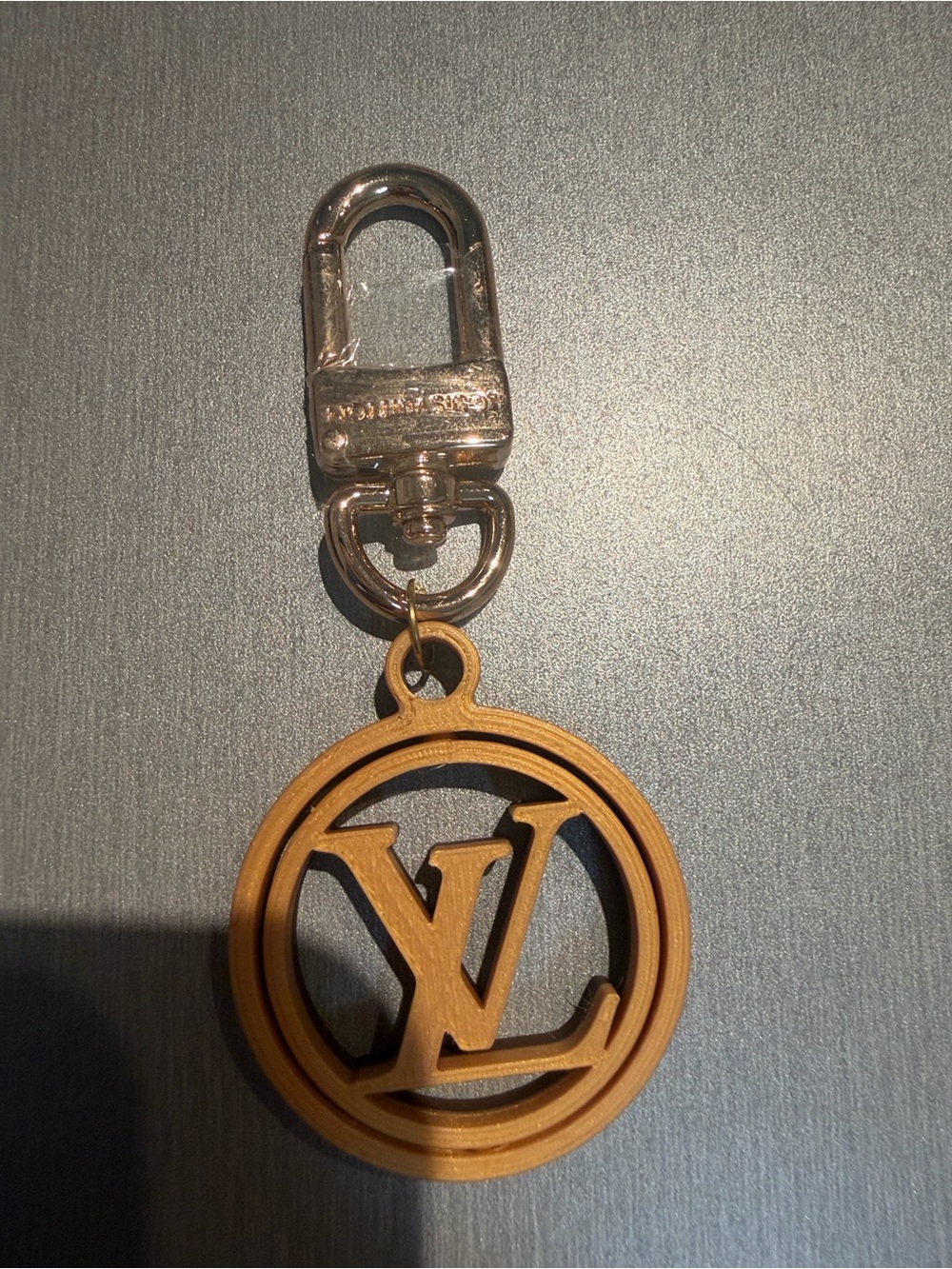 Inspired 3D Printed Monogram Round Key Charm in Tan with Gold Hardware